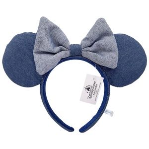 🩵 DENIM BLUE Striped Disney Minnie Mouse Ears Shanghai 2022 . Worn once